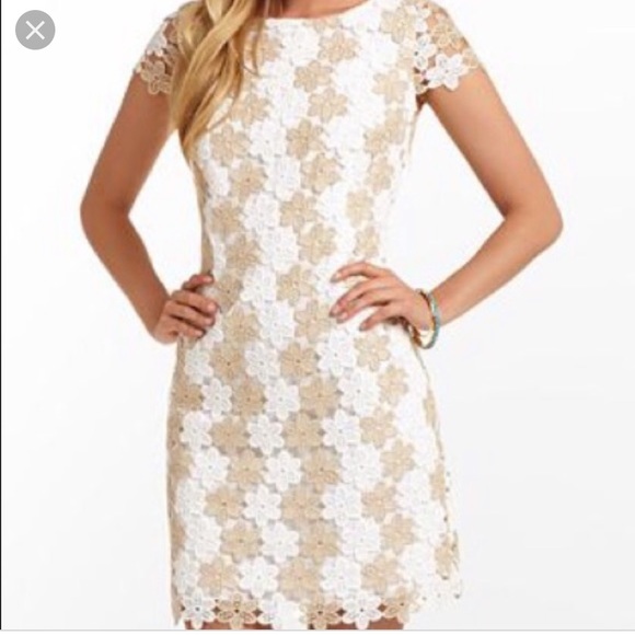 Lilly Pulitzer Gold and White Shift Dress - Picture 4 of 6